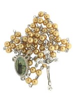Saint Clare of Assissi Faux gold tone Pearl Rosary Necklace Catholic santa Clara - £10.90 GBP