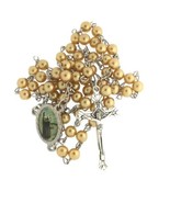 Saint Clare of Assissi Faux gold tone Pearl Rosary Necklace Catholic san... - $13.86