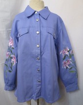 Bob Mackie  Wearable Art Jacket Embroidered Tiger Lily Floral Periwinkle Blue L - £27.53 GBP