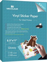 MECOLOUR Premium Printable Vinyl Sticker Paper for Cricut Glossy White 55 Sheets - £25.47 GBP