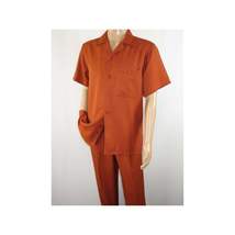 Men 2pc Walking Leisure Suit Short Sleeves By DREAMS 256-09 Solid Papaya image 6