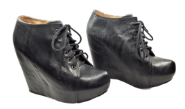 Women High Heel Black Bootie Size 8 (FITS SIZE 7) SODA Lace-Up Split Toe Goth - £30.29 GBP