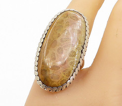 925 Sterling Silver - Fossilized Coral Oval Cocktail Rin g Sz 8.5 - RG8005 - £35.00 GBP