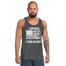 Armed and Dadly Unisex Tank Top, Funny Deadly Father for Fathers Day USA Flag Sh - $24.70+