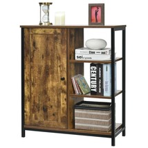 Modern Industrial Black Metal Brown Wood Sideboard Buffet Storage Shelf Cabinet - £116.81 GBP