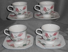 Set (4) Mikasa Silk Flowers Pattern Cups And Saucers Made In Japan - £12.39 GBP