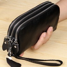 MJ Women Long Wallet Leather 3-Layer Zipper Purse Bag Large Capacity Wristlet Cl - £17.68 GBP