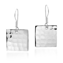 Hammered Texture Square Sterling Silver Earrings - £15.84 GBP
