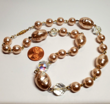 Chunky Glass Pearls Pearl 18&quot; Length Necklace Beige Baroque Shape With C... - £18.65 GBP