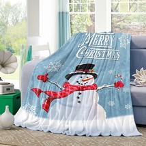 Flannel Throw Blanket Winter Snowman with Topper Scarf,Lightweight Soft ... - £32.23 GBP