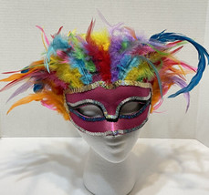 Womens Rainbow Feather Sequinned Masquerade Eye Mask Party Halloween Mardi Gras - £12.44 GBP