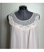 Vintage 60s Pink Nylon Chiffon Nightgown Lace Sheath Slip Lingerie Dress... - $442.70 MXN