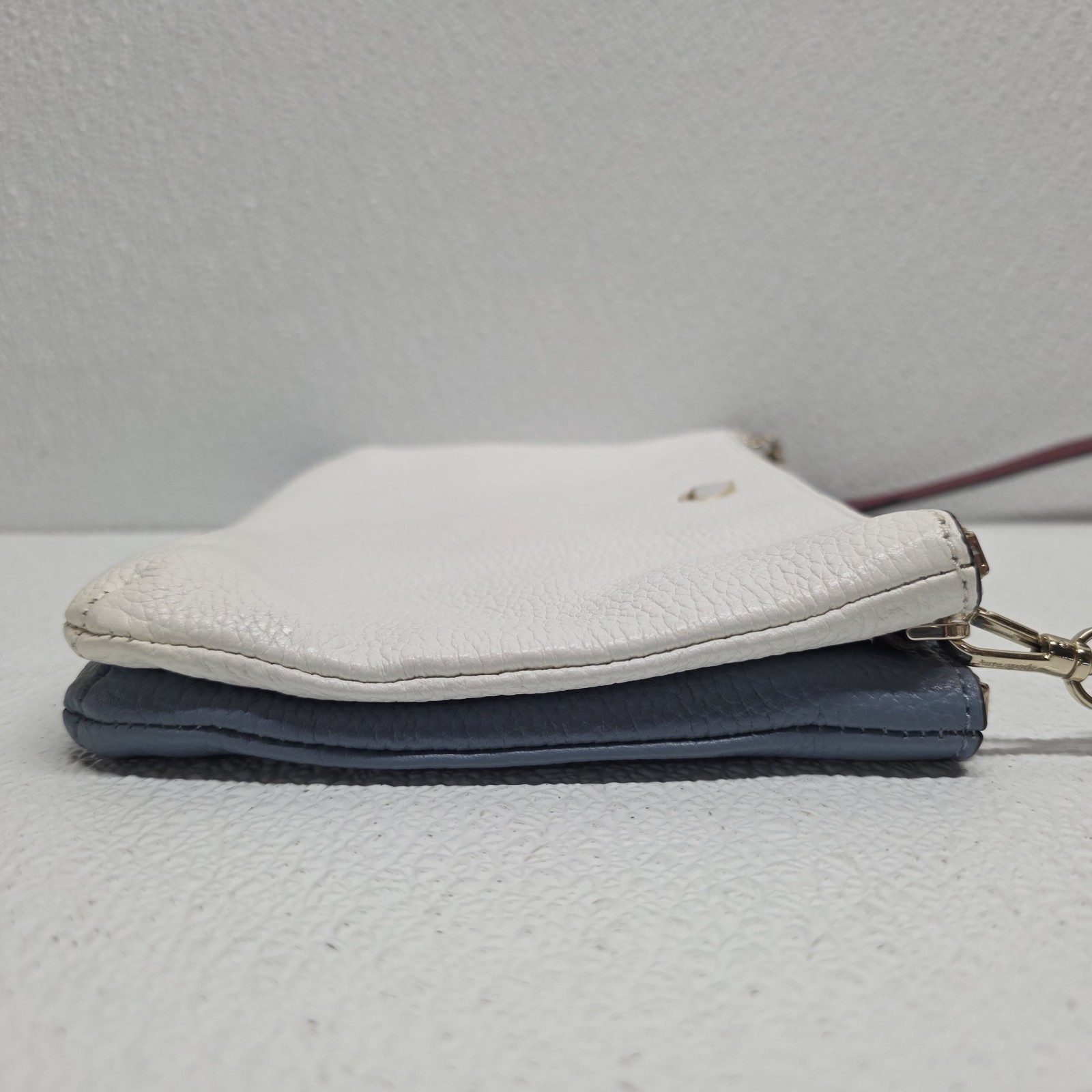 KATE SPADE Polly Double Gusset Medium Leather Crossbody Purse White Blue Item image 11
