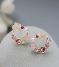 Beautiful Flower Earrings - Wreath Earrings - Pink And Purple Earrings - £9.83 GBP