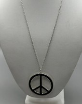 Chain Necklace Black Silver Peace Sign Pendant 1.75&quot; in Diameter Chain 19-6/19 &quot; - £4.58 GBP