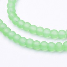 Lot of 5 Strands 31 in long Round 4mm frosted TRANSPARENT glass Green be... - £7.57 GBP