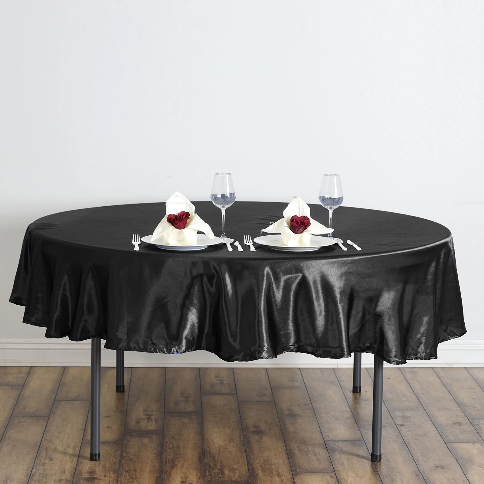Black - 90&quot; Tablecloth Round Satin For Wedding Party Banquet Events - £20.82 GBP