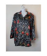 Options by Delta Burke Satin Floral Button Up Blouse Size 1X (XL) Long S... - $17.82