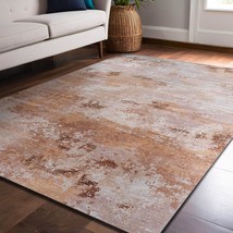 Non Slip Rugs 4X6 Modern Abstract Easy Silk Rubber Backing, Beige - Brown, 4X6 - £40.01 GBP