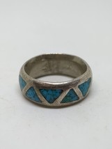 Vintage Sterling Silver 925 Southwestern Crushed Turquoise Ring Size 5.5 - £26.16 GBP