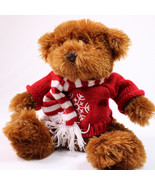 Animal Adventure Brown Teddy Bear Red Knit Sweater &amp; Scarf Fuzzy Plush B... - £7.99 GBP