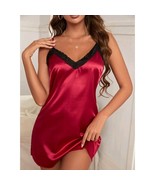 Shein Women&#39;s contrast lace satin slips night gown red size xl - £6.90 GBP