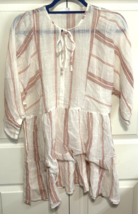 Primark M Boho Chic Women Brown Stripe on Cream 3/4 Sleeve Shirt Top Blouse - $14.85