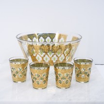 Mid Century Bar Culver Valencia Ice Bucket and 4 Shot Glasses 22k Gold Madmen - £96.34 GBP