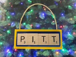 PITT Pittsburgh Panthers Christmas Ornament Scrabble Tiles HandCrafted USA - $9.89