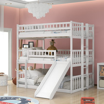 Full-Over-Full-Over-Full Triple Bed with Built-in Ladder and Slide Guardrails - £574.10 GBP