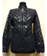 Plus Size Navy Blue Leather Leaf Jacket Women All Colors Sizes Genuine Z... - $225.00