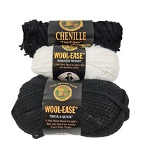 Lion Brand Yarn Wool Ease Arts Craft Ultra Soft Thick Chenille Black White - $16.83