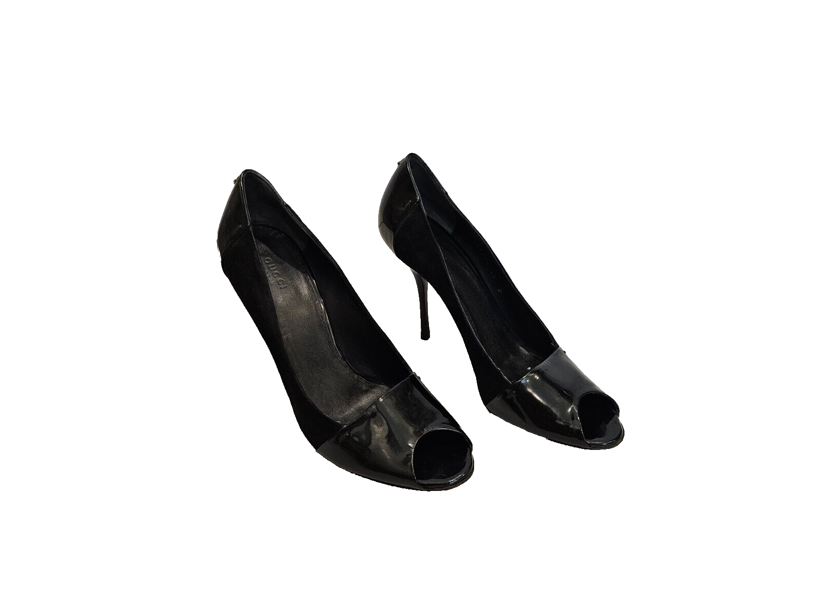GUCCI Black Patent and Suede Open Toe Stilettos - Size 10B - $68.00