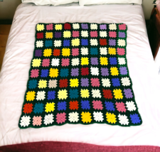 Granny Square Afghan Crochet Throw Blanket Bright Colors Couch Sofa Chai... - $93.49