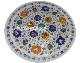 12&quot; Marble Round Plate Inlay Pietradure Floral Art Kitchen Decor Marquet... - £321.93 GBP