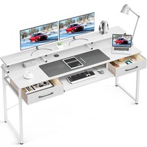 Computer Desk With Keyboard Tray, 63 Inch Office Desk With Drawers, Writing Desk - £171.05 GBP
