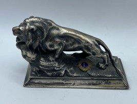 Vintage Lions Club International Desk Statue Paperweight Silver Nickel Tone - £14.07 GBP