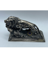 Vintage Lions Club International Desk Statue Paperweight Silver Nickel Tone - $339.28 MXN