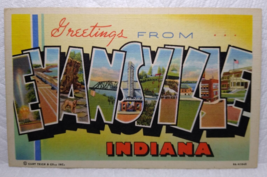 Greetings From Evansville Indiana Large Big Letter Postcard Linen Curt T... - $13.50