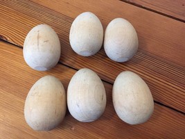 Lot Set 6 Unfinished Maple Hardwood Wooden Wood Decorative Craft Eggs 2.5&quot; - £23.58 GBP
