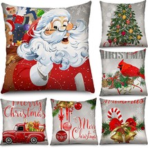 Set Of 6 Christmas Throw Pillow Covers Soft Short Plush Winter Holiday Party Pil - £22.49 GBP