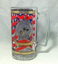 Marine corps 1991 Spectrum 7” Beer mug clear glass with gold blue and re... - $9.85