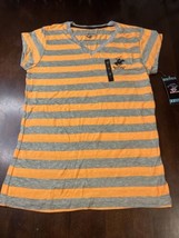 NWT Beverly Hills Polo Club Embroidered Tee Sz L Gray Orange Striped V Neck - £11.95 GBP