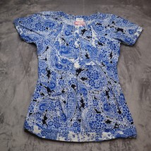 Koi Scrub Shirt Adult XS Blue Paisley Printed Uniform Top Fitted Womens - £14.39 GBP