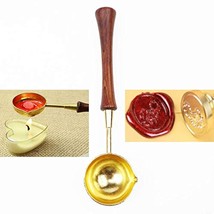 Vintage Elegant Wooden Handle Copper Wax Sealing Stamp Melting Spoon Gold Finish - £11.98 GBP