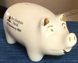 Piggy Bank Vintage Ceramic Porcelain 6&quot; 1990 San Joaquin Promo Advertising ~803A - £18.04 GBP