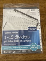 Office Depot 1-15 Dividers W/ Printable Table Of Contents - £6.12 GBP