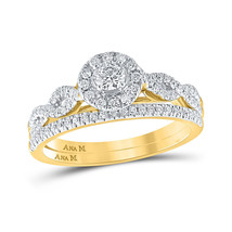 14kt Yellow Gold Round Diamond Halo Bridal Wedding Ring Band Set 1/2 Cttw - £1,000.96 GBP
