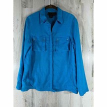 Diane Gilman Collection Turquoise Blue Linen Jacket Size Medium Zip Up Pockets - £23.44 GBP