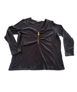 Michael Kors Women&#39;s 3X Black Zip Collar Ruched Front Long Sleeve Blouse... - $492.81 MXN